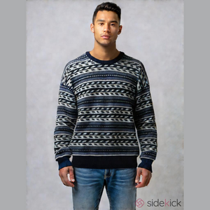 Vintage Fisherman Core Blue and White 3D Knit Coogi Style Cotton Sweater
